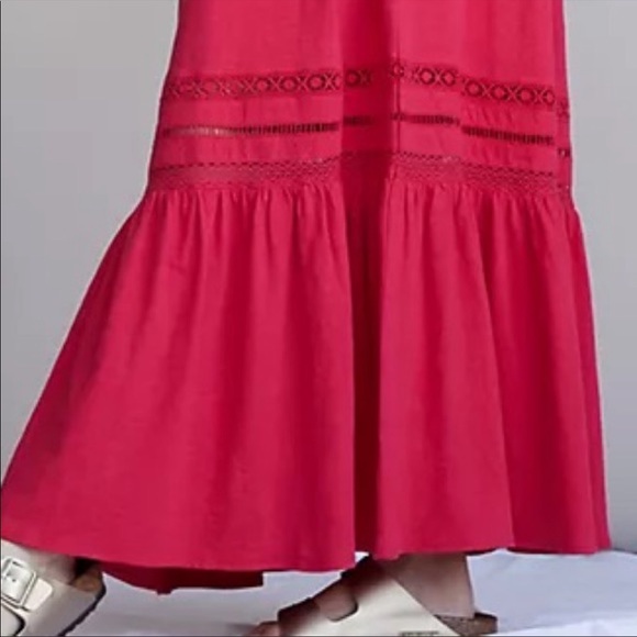 ANTHROPOLOGIE Lace Maxi Dress Tiered Flounce Hem Pullover Fuchsia M NWT - Picture 6 of 8